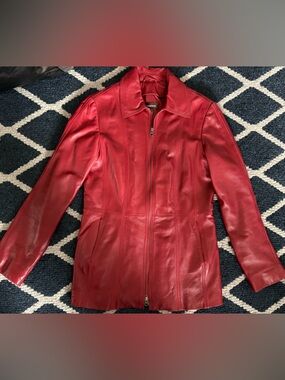 Danier Red Leather Zip Jacket - Women's